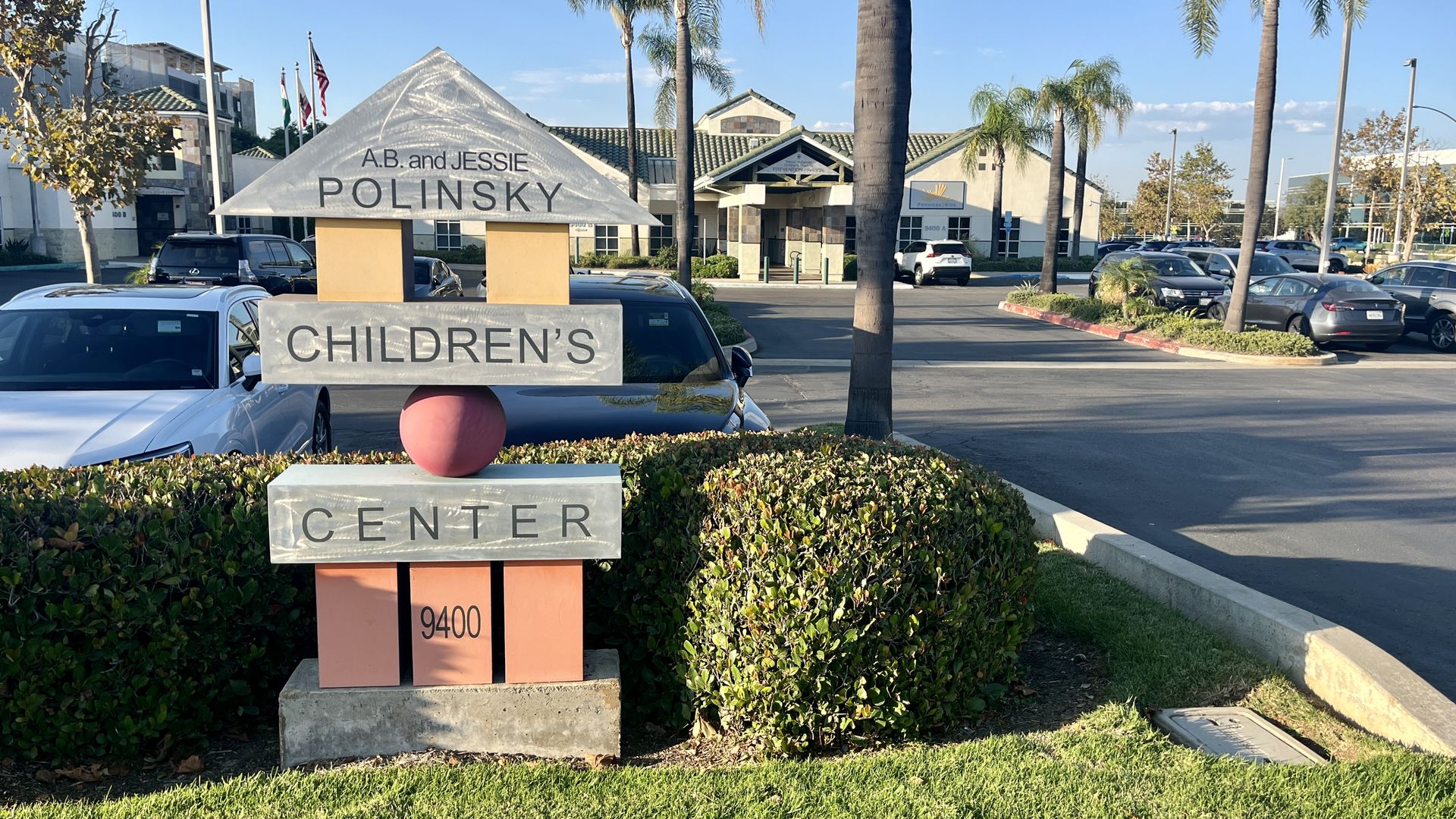 A sign made of blocks that says Polinsky Children's Center outside of the building. 