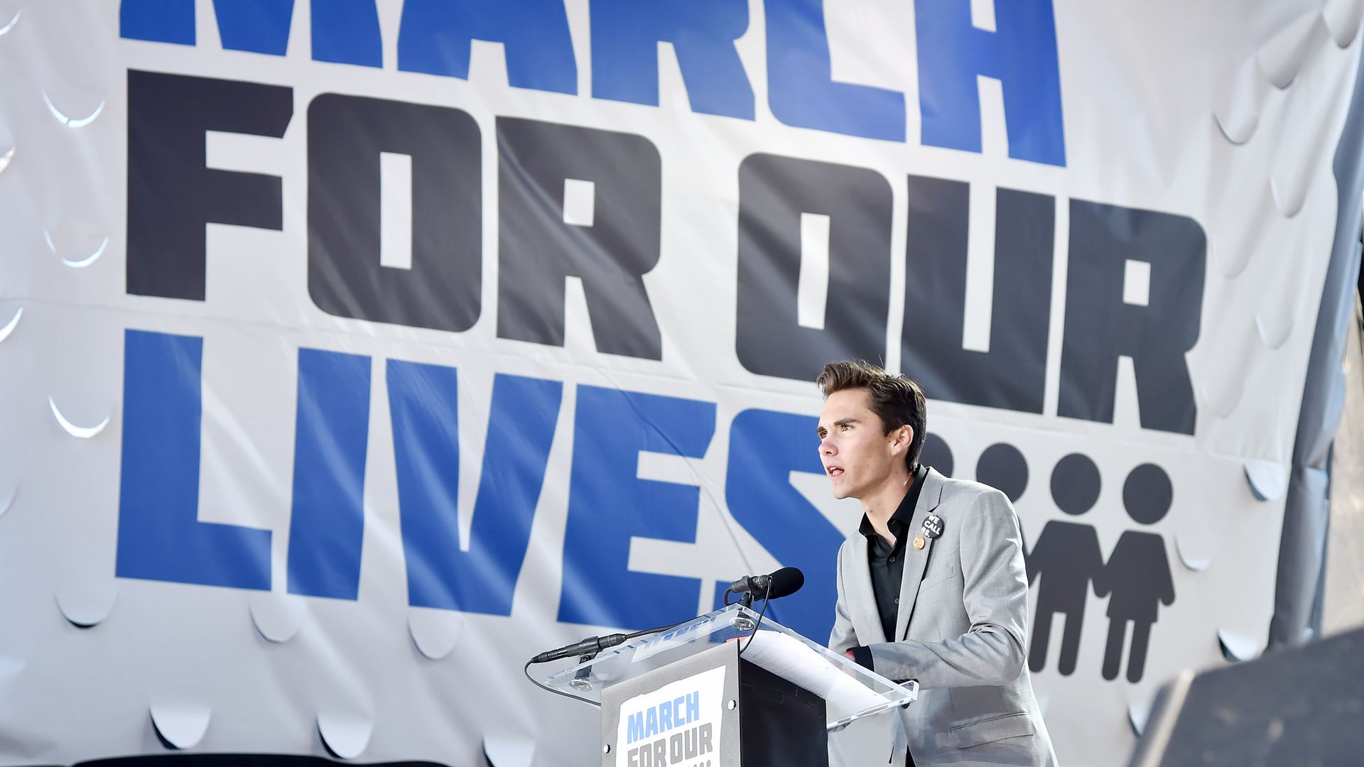  Marjory Stoneman Douglas High School student David Hogg speaks onstage at March For Our Lives on March 24, 2018 in Washington, DC. (Photo by Kevin Mazur/Getty Images for March For Our Lives)