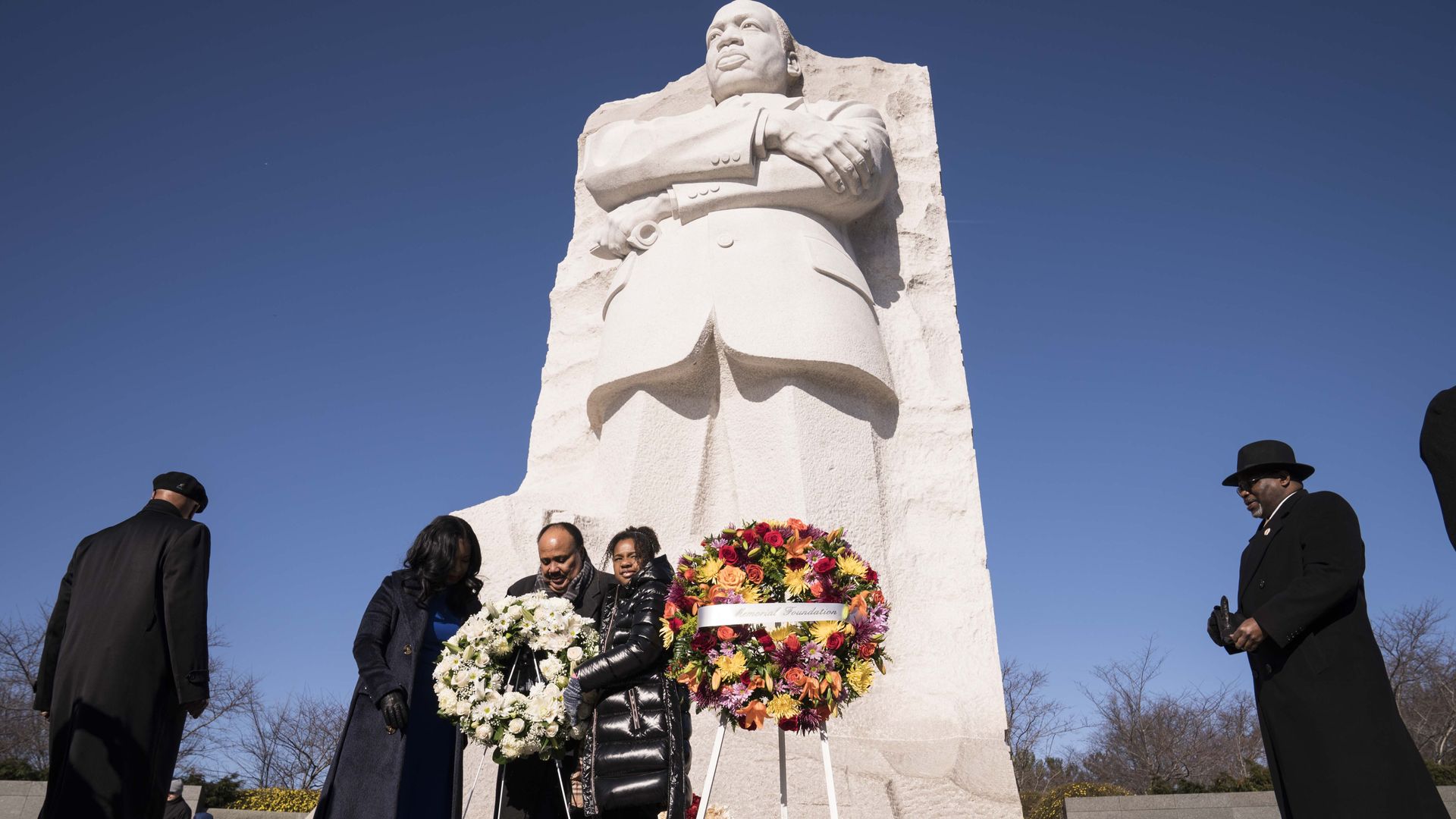 Dr. Martin Luther King, Jr.'s son, Martin Luther King III, his wife Arndrea Waters King and their daughter Yolanda Renee King visit the Martin Luther King Jr. Memorial 