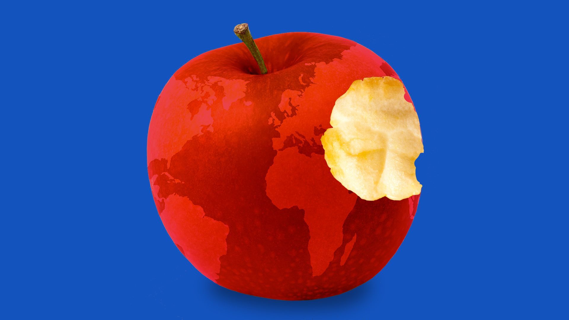 Illustration of the world in the shape of an apple with a bite taken out.