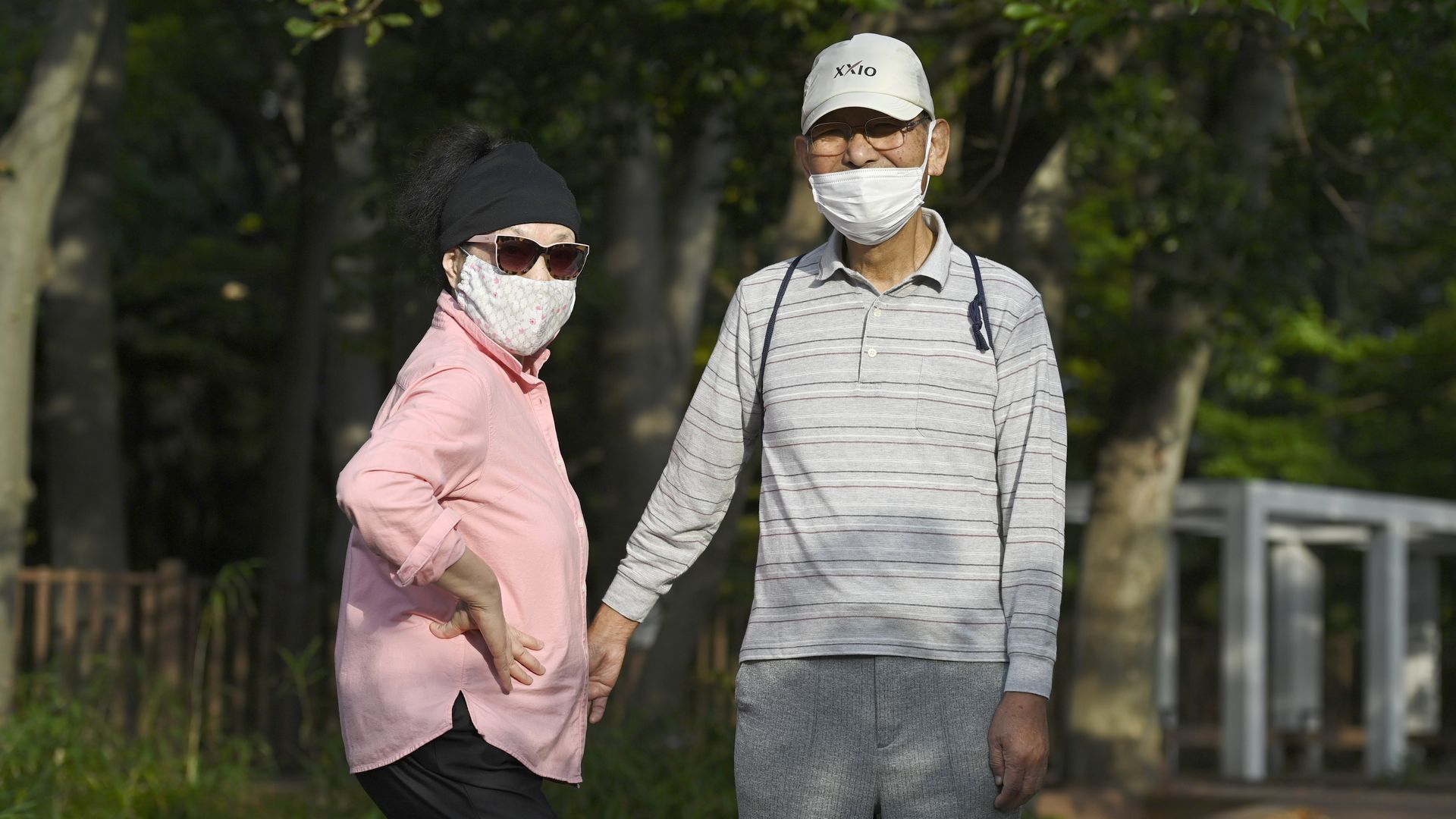 Two elderly Japanese in a park