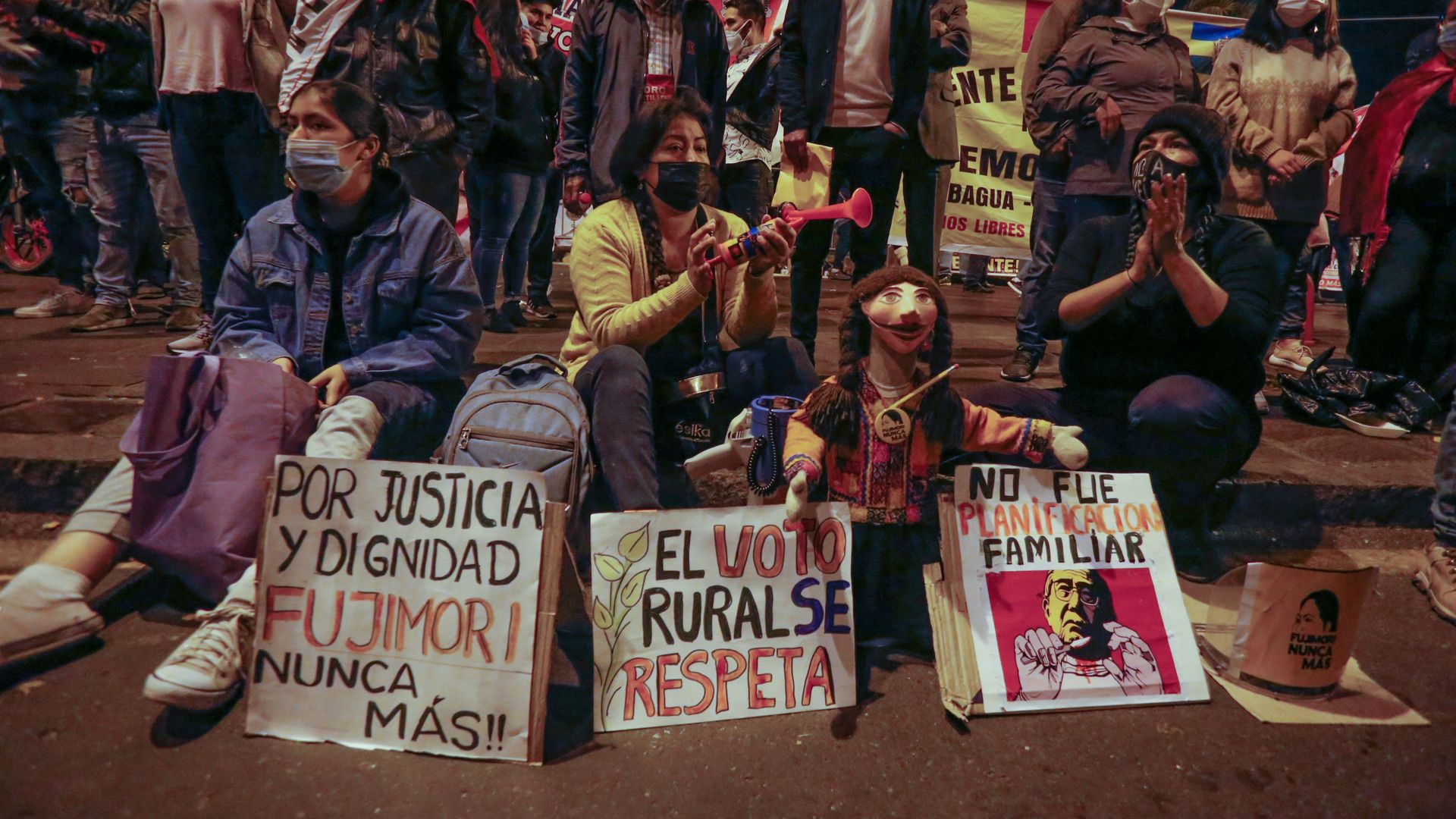 Indigenous protesters in Peru demonstrate for their votes to be counted.