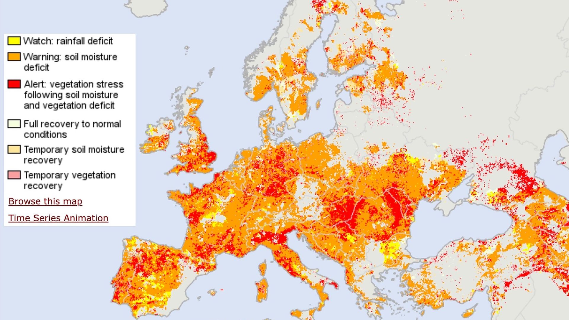 A map of drought-hit countries across the EU