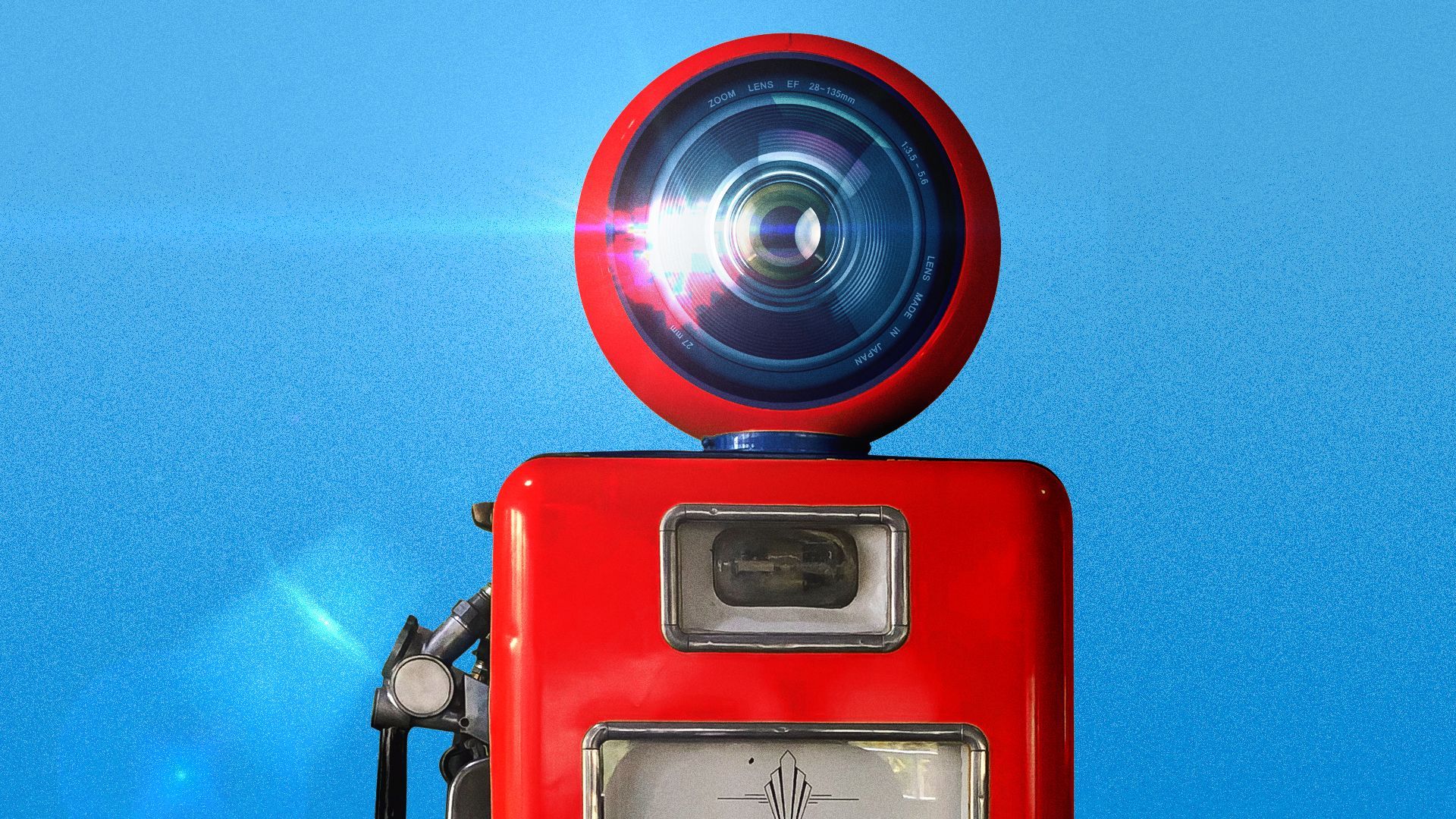 Illustration of a vintage gas pump with the camera on its sign.