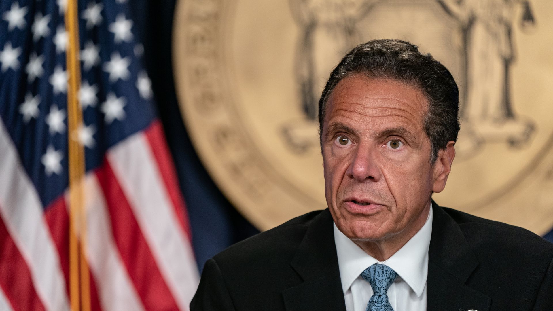 New York Gov. Andrew Cuomo speaks during the daily media briefing at the Office of the Governor of the State of New York