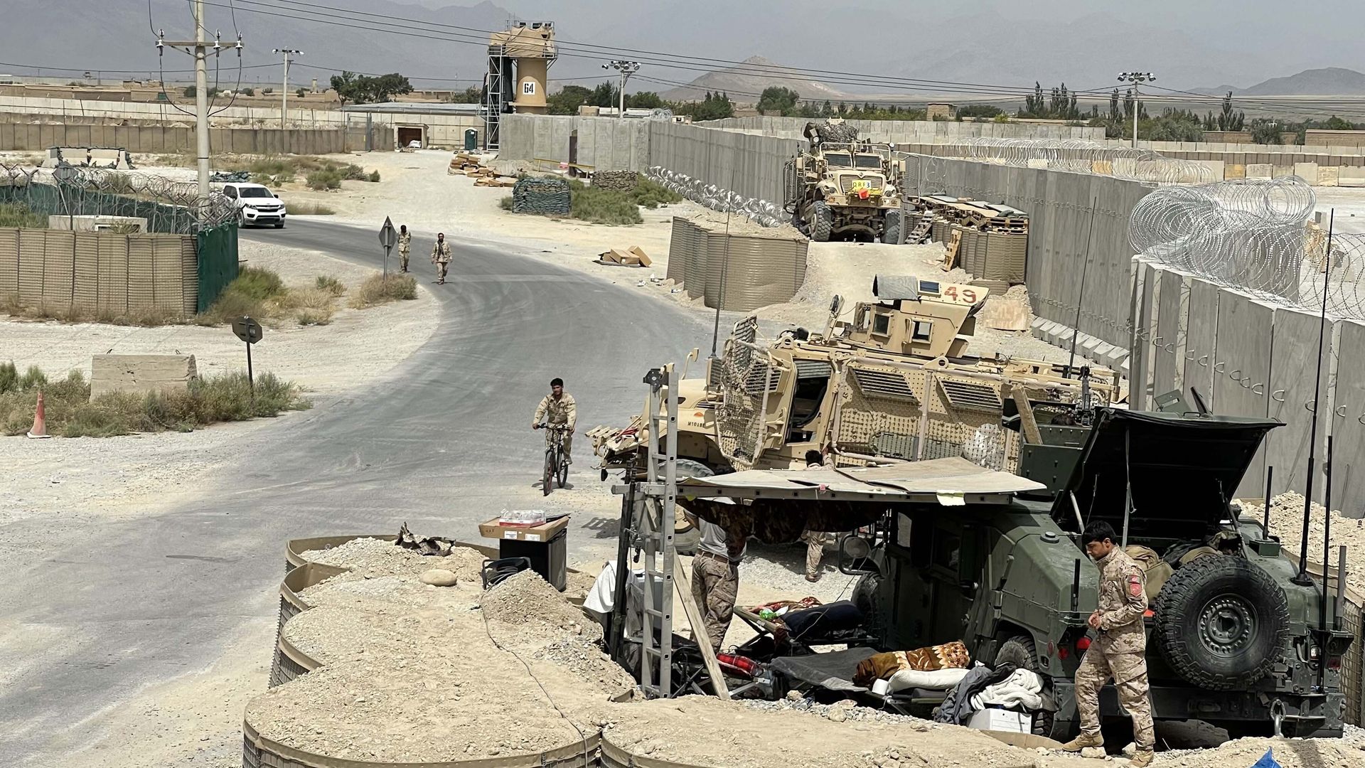 Afghan National Army keep watch after the US forces left Bagram airfield in the north of Kabul, Afghanistan, on July 5, 2021.