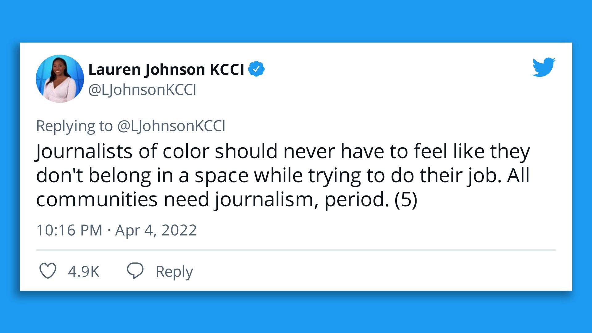 A twitter screenshot from Lauren Johnson