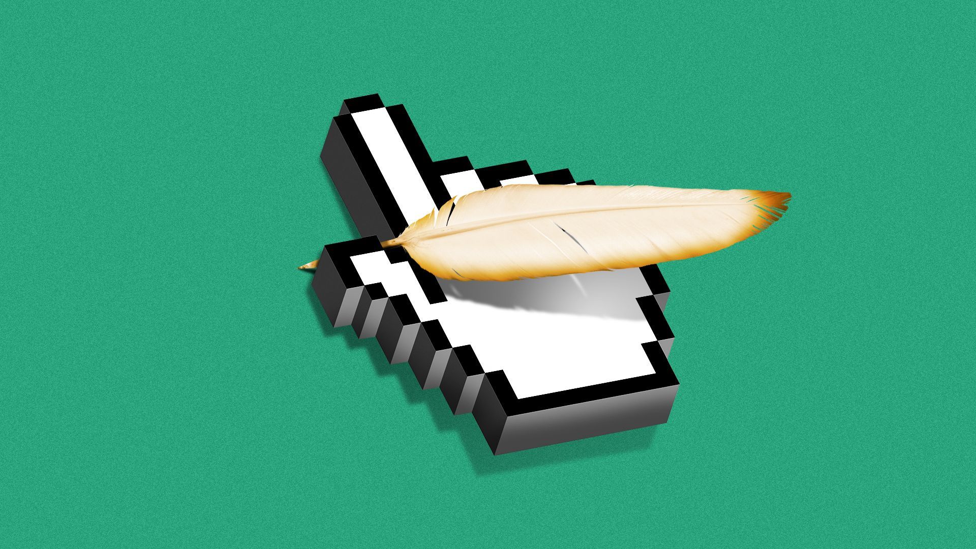 Illustration of a hand-shaped cursor holding a quill