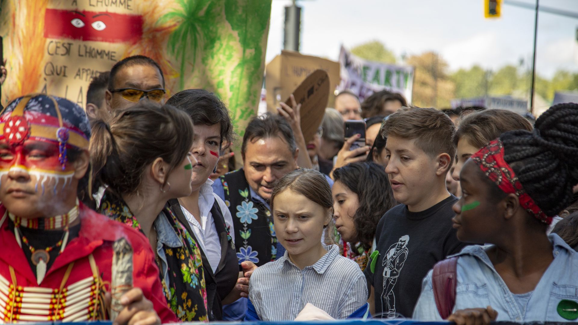 Photo of Swedish teen activist Greta Thunberg at the Montreal protest on Friday