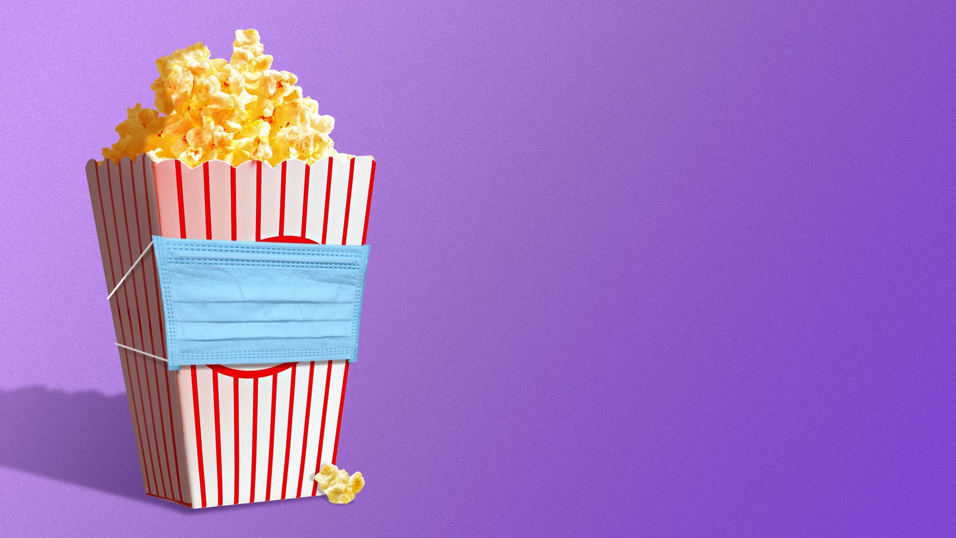 Illustration of a bag of popcorn wearing a medical mask