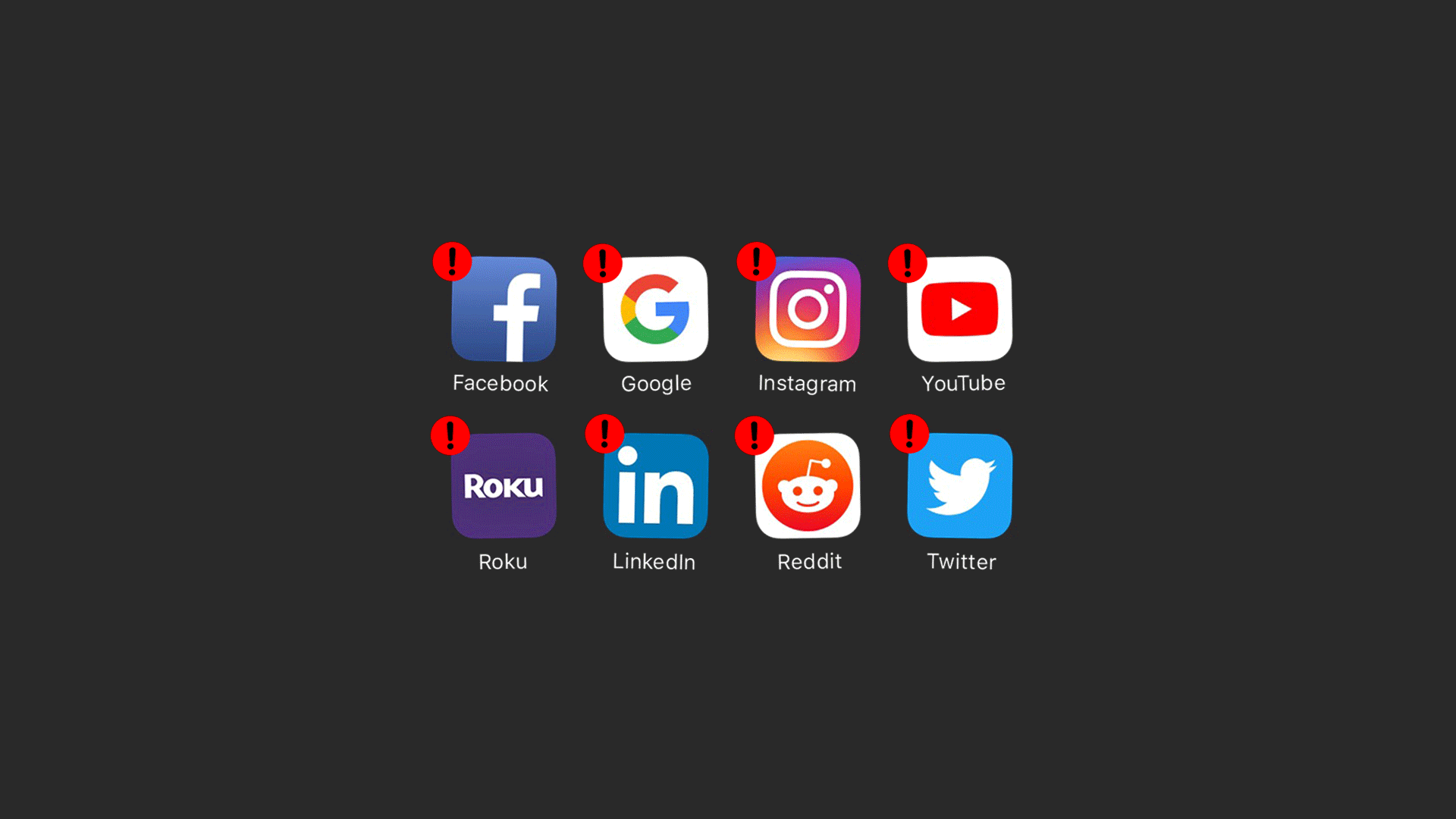 Illustration of social media icons with warning symbol