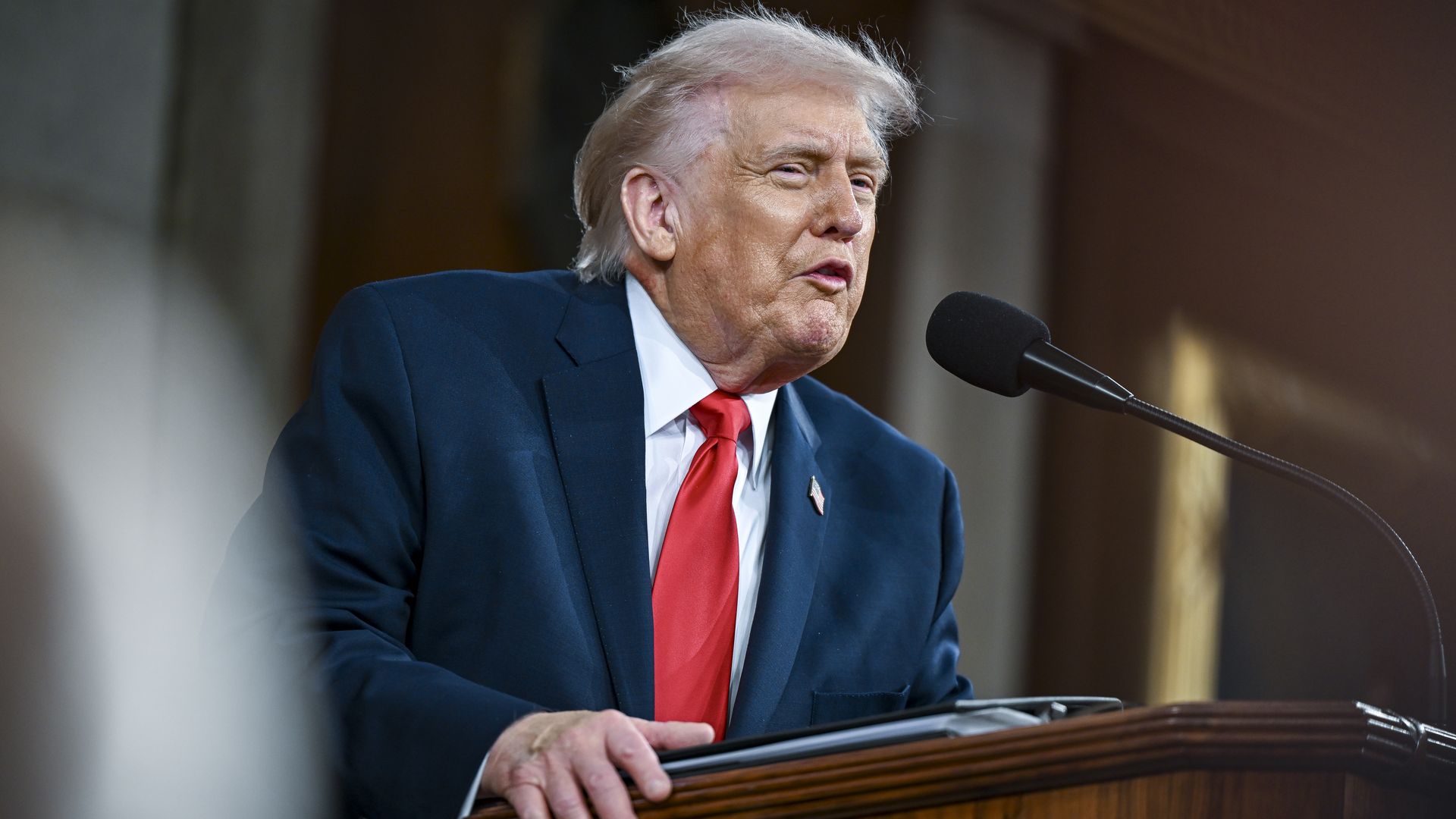 President Trump speaks during the State of the Union address.