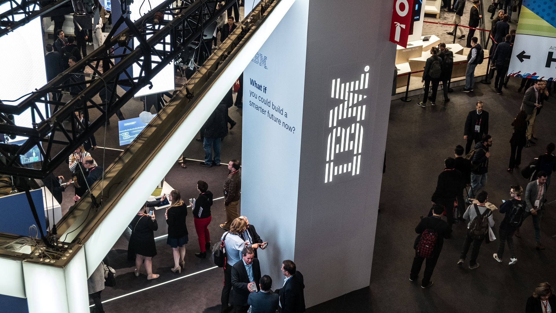 The IBM logo on a pillar