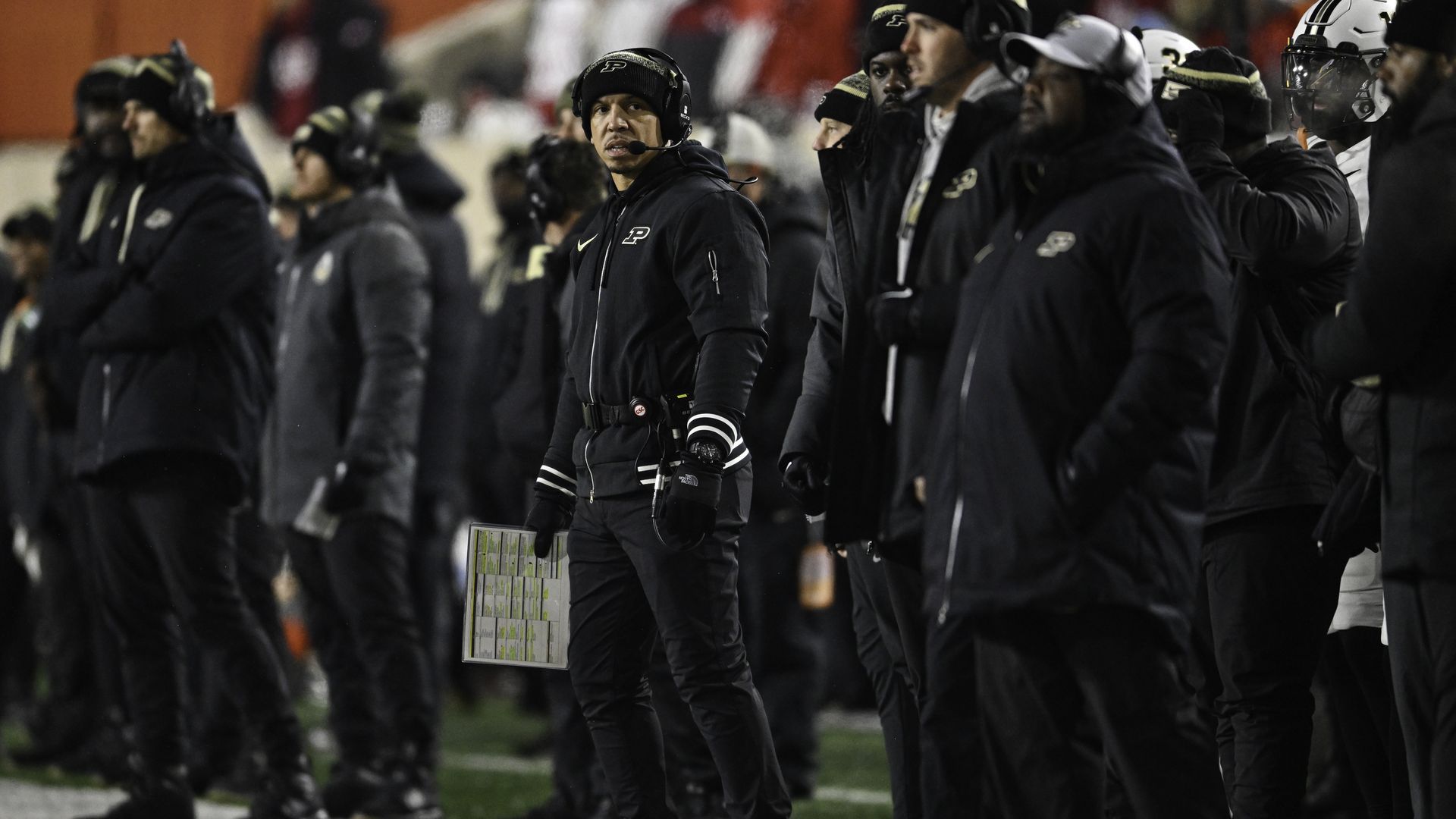 Purdue Boilermakers head coach Ryan Walters during a college football game between the Purdue Boilermakers and Indiana Hoosiers on November 30, 2024 at Memorial Stadium in Bloomington, IN