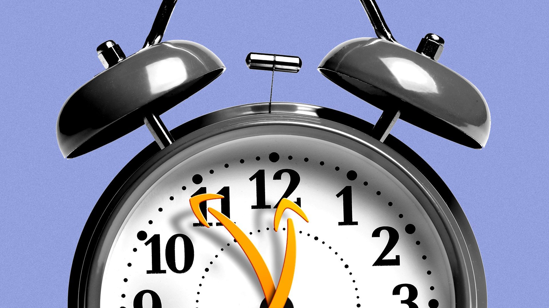 Illustration of an alarm clock with hands replaced by Amazon yellow arrow logos