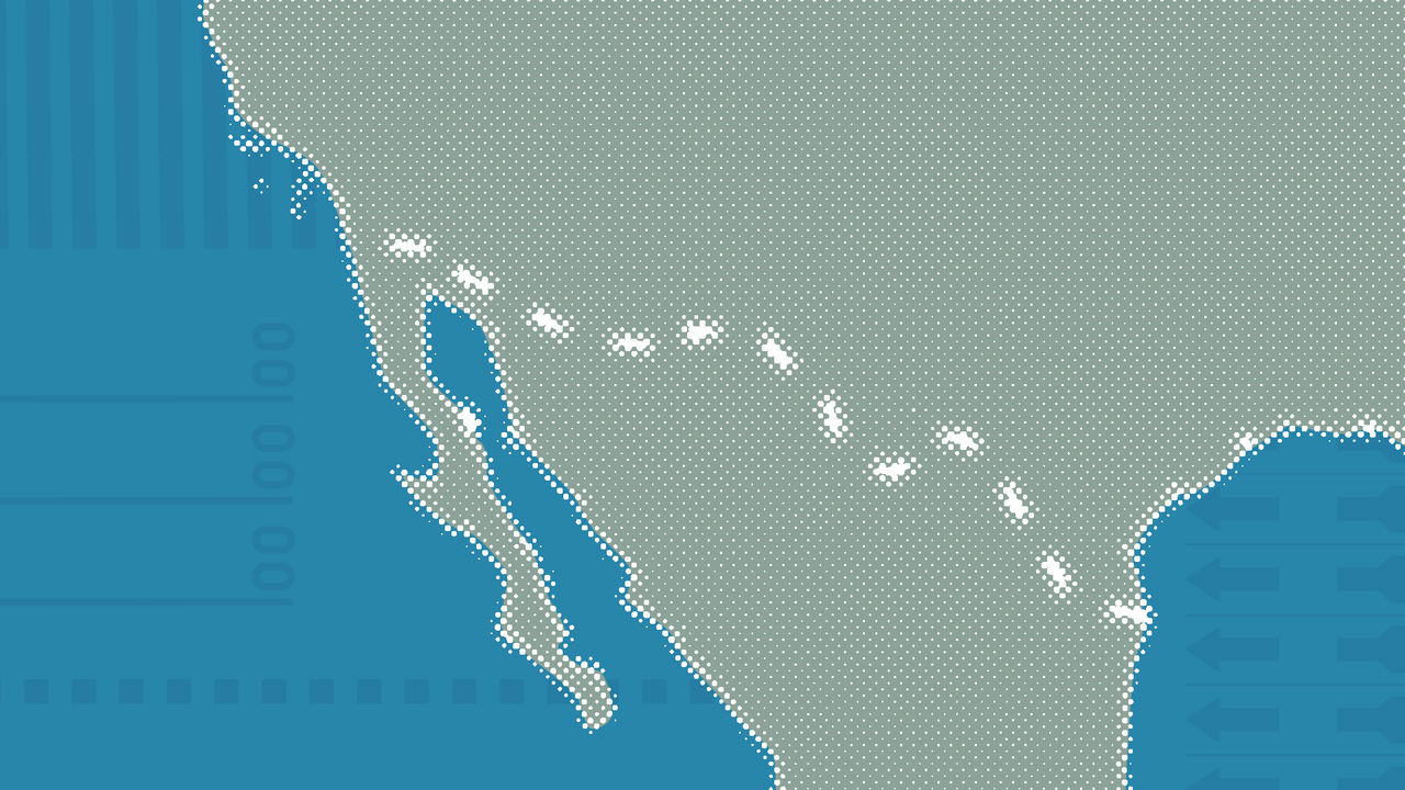 Animated illustration of the southwestern border of the United States represented as a moving dotted line.