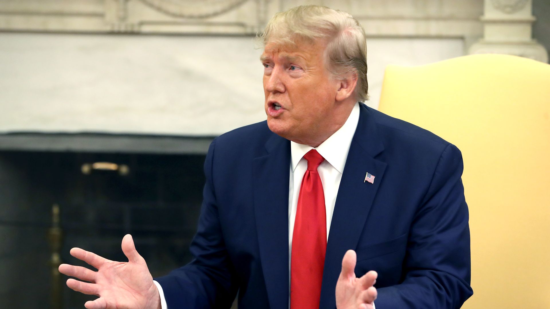 President Donald Trump speaks as he meets with Prince Salman bin Hamad bin Isa Al Khalifa, Crown Prince of Bahrain in the Oval Office at the White House on September 16