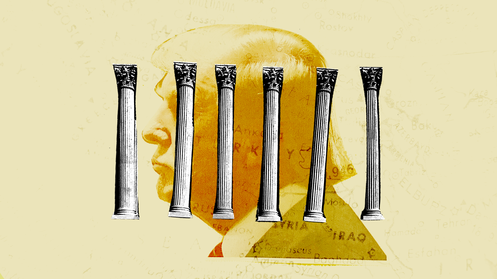 Trump behind a row of Supreme Court columns