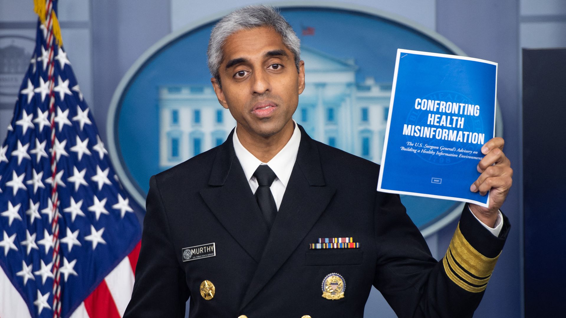 General Vivek Murthy speaking during a press briefing on Thursday at the White House.