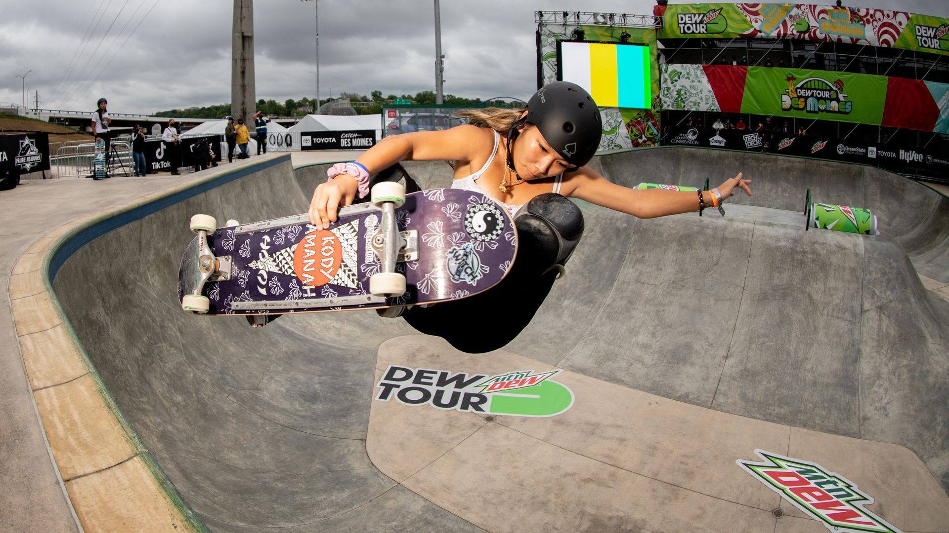 Kody Tamanaha, a professional skateboarder from Hawaii, practicing at the Lauridsen Skatepark.