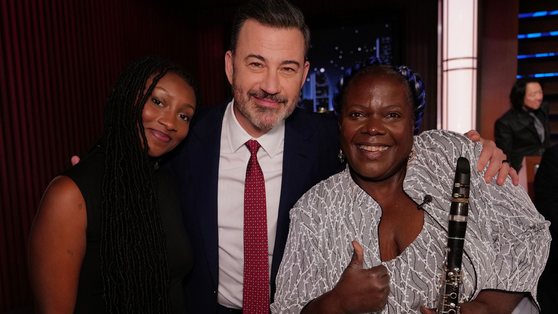 Photo shows Doreen Ketchens with Jimmy Kimmel and her daughter Dorian