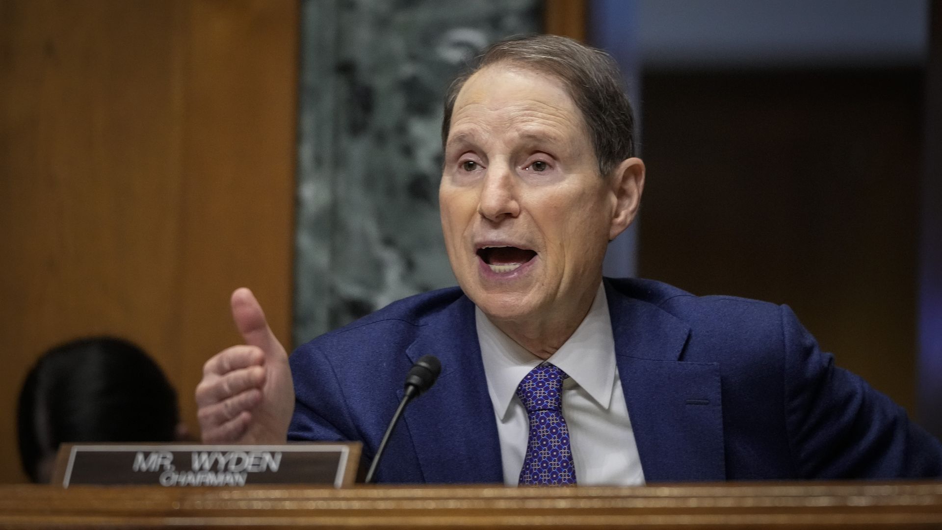 Sen. Wyden asks questions during a hearing, Feb. 8, 2022.