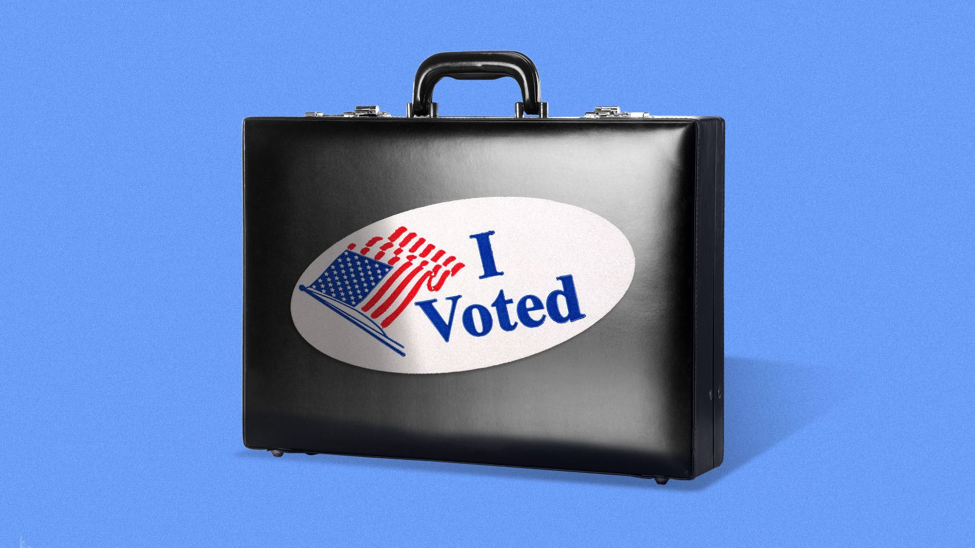 Illustration of a briefcase with an "I voted" sticker on it