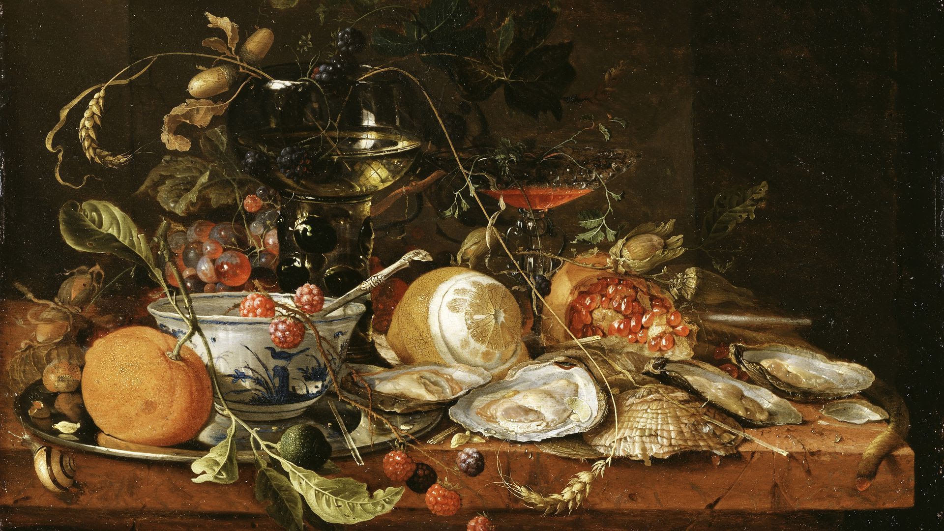 Painting of fruit displayed on a table
