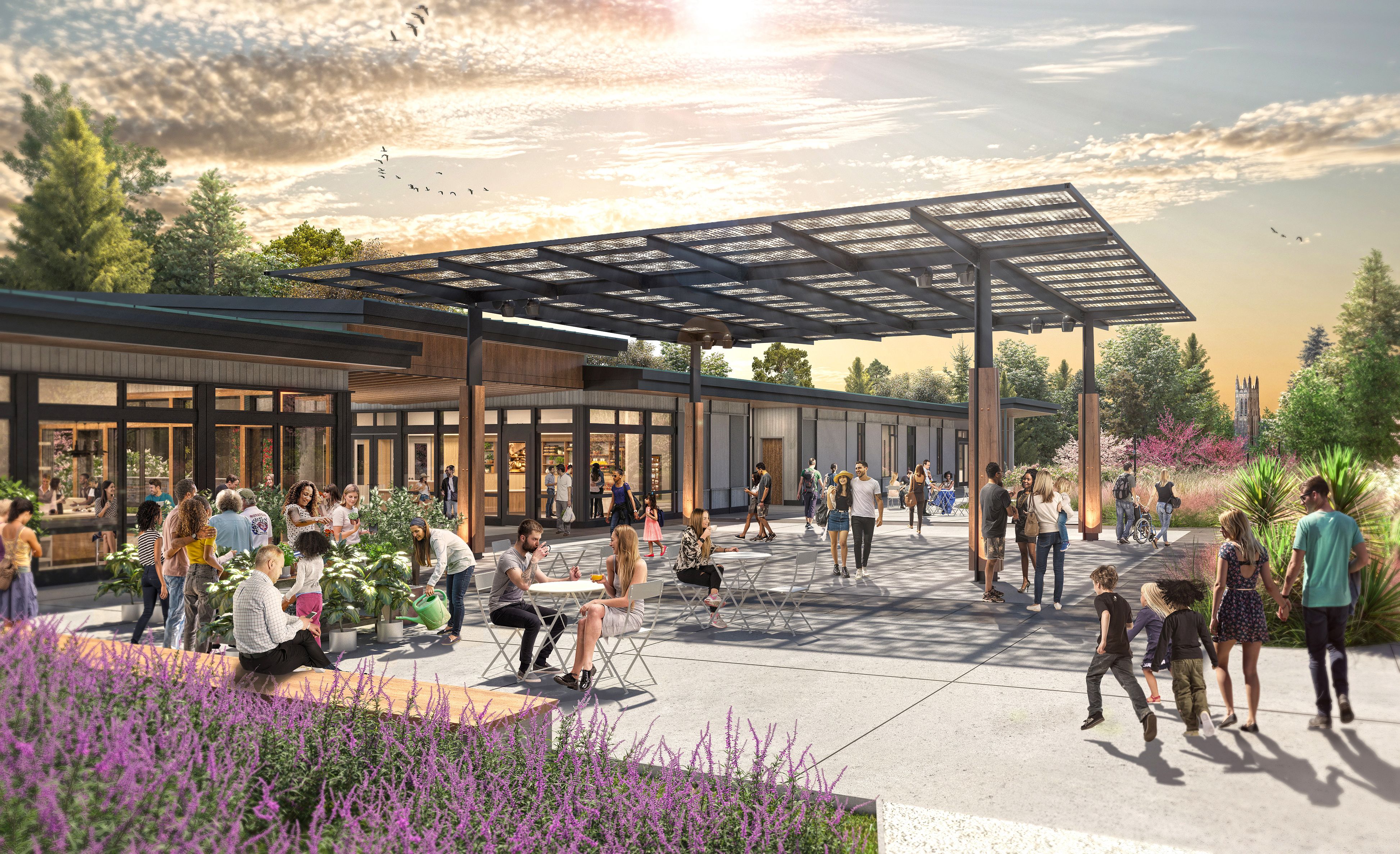 A rendering of the new welcome center at the Sarah P. Duke Gardens