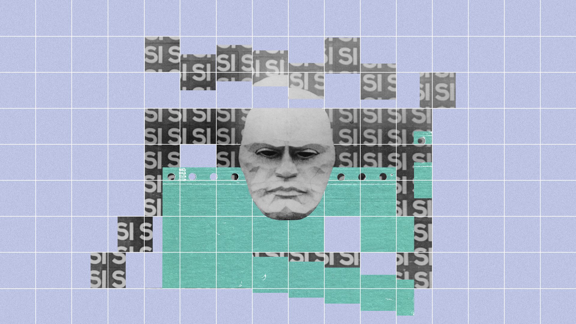 Illustrated collage of Mussolini's fascist party headquarters.