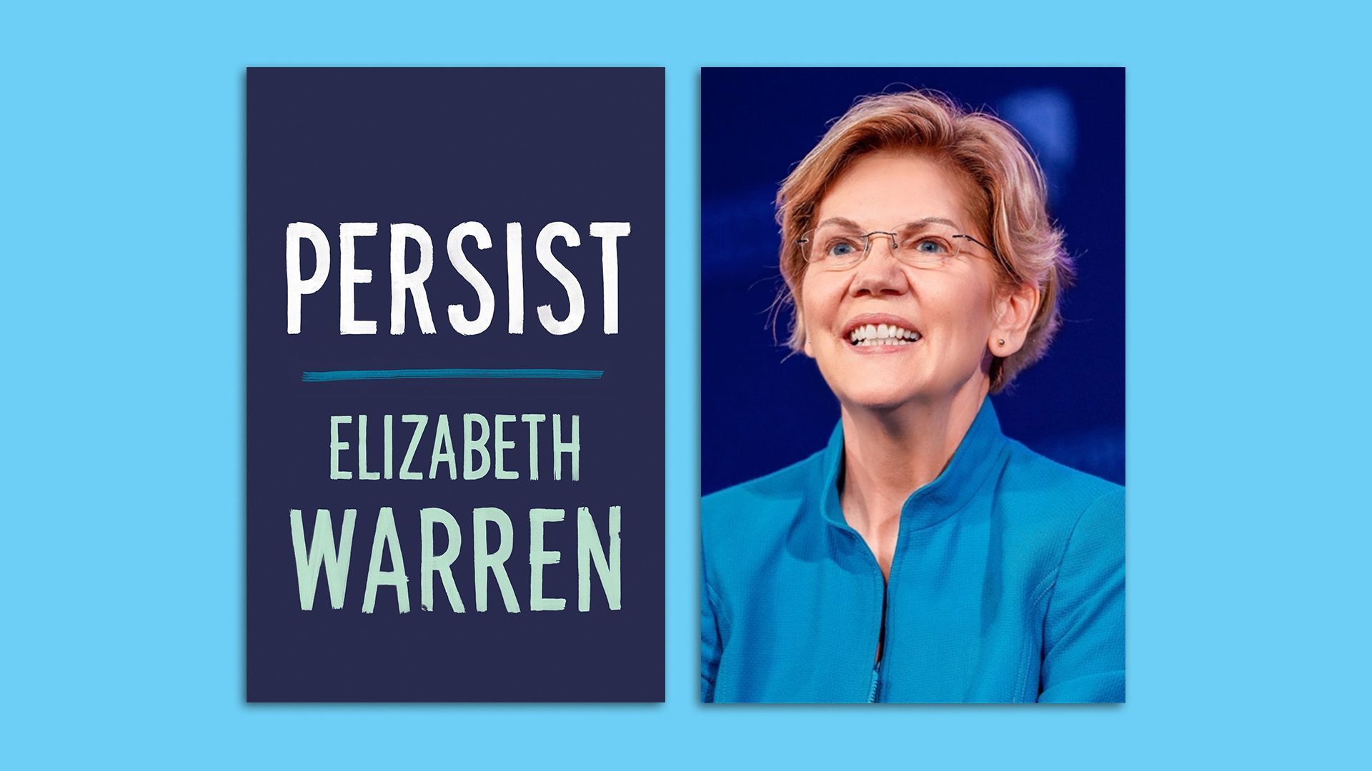 Elizabeth Warren next to her book "Persist"