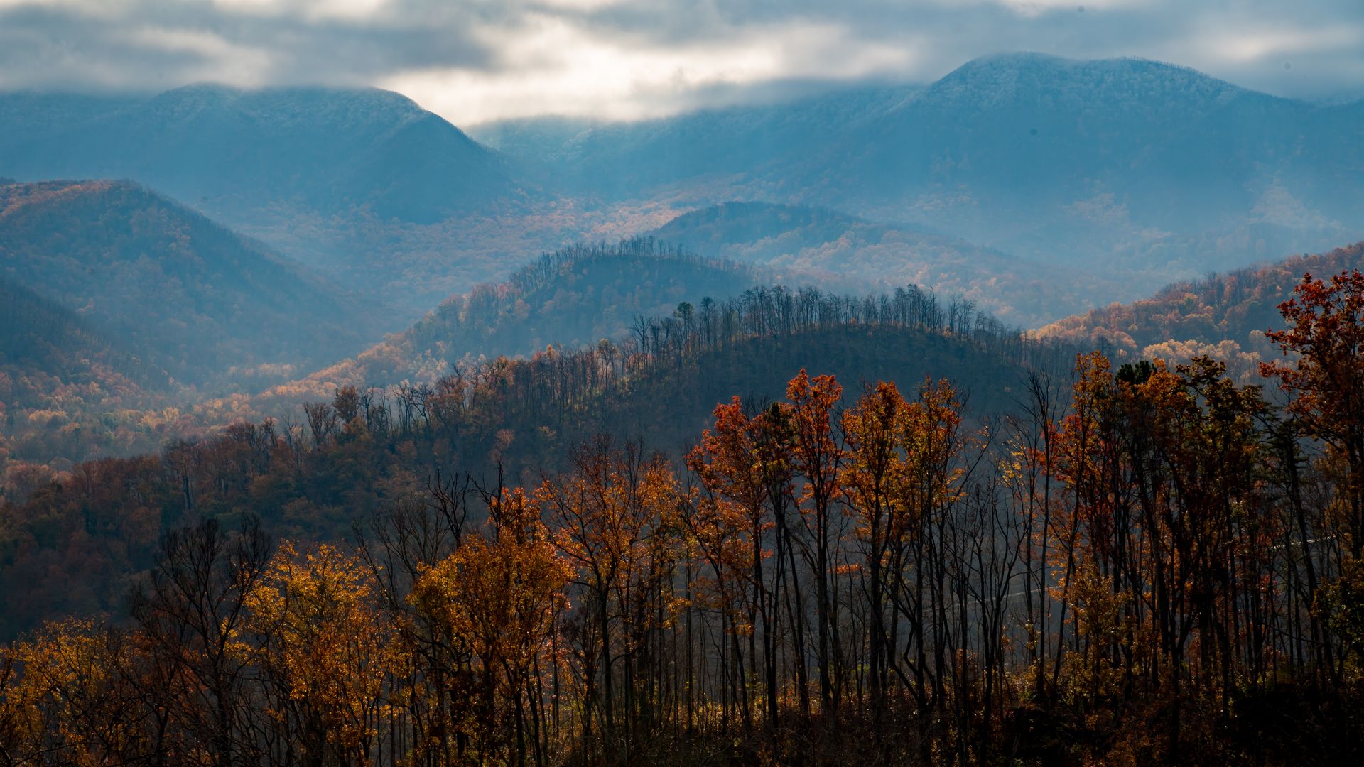 Views of the Great Smoky Mountains National Park are seen in Tennessee, United States on November 10, 2018.