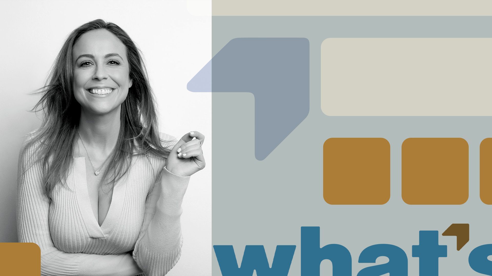Photo illustration of Shira Lazar surrounded by abstract shapes and the What's Trending logo.