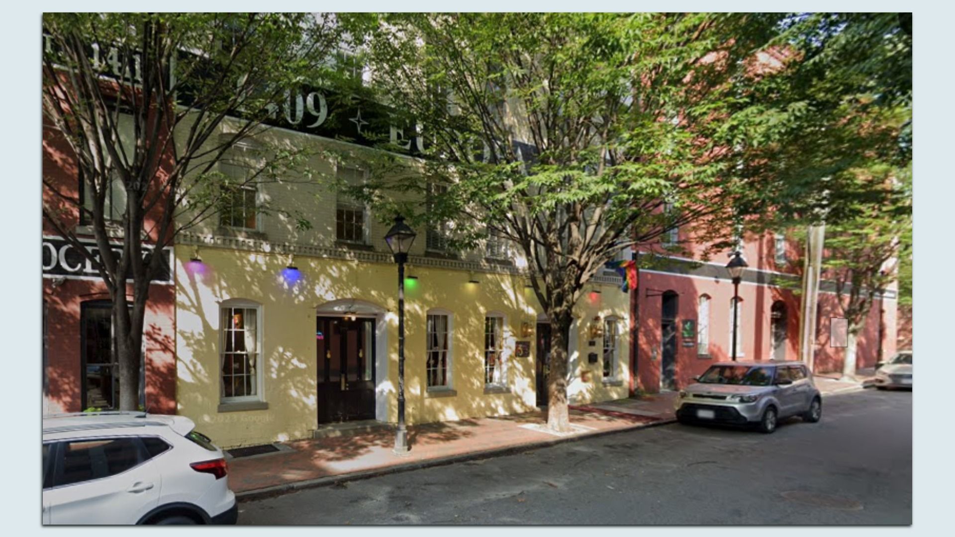 a bright yellow building 