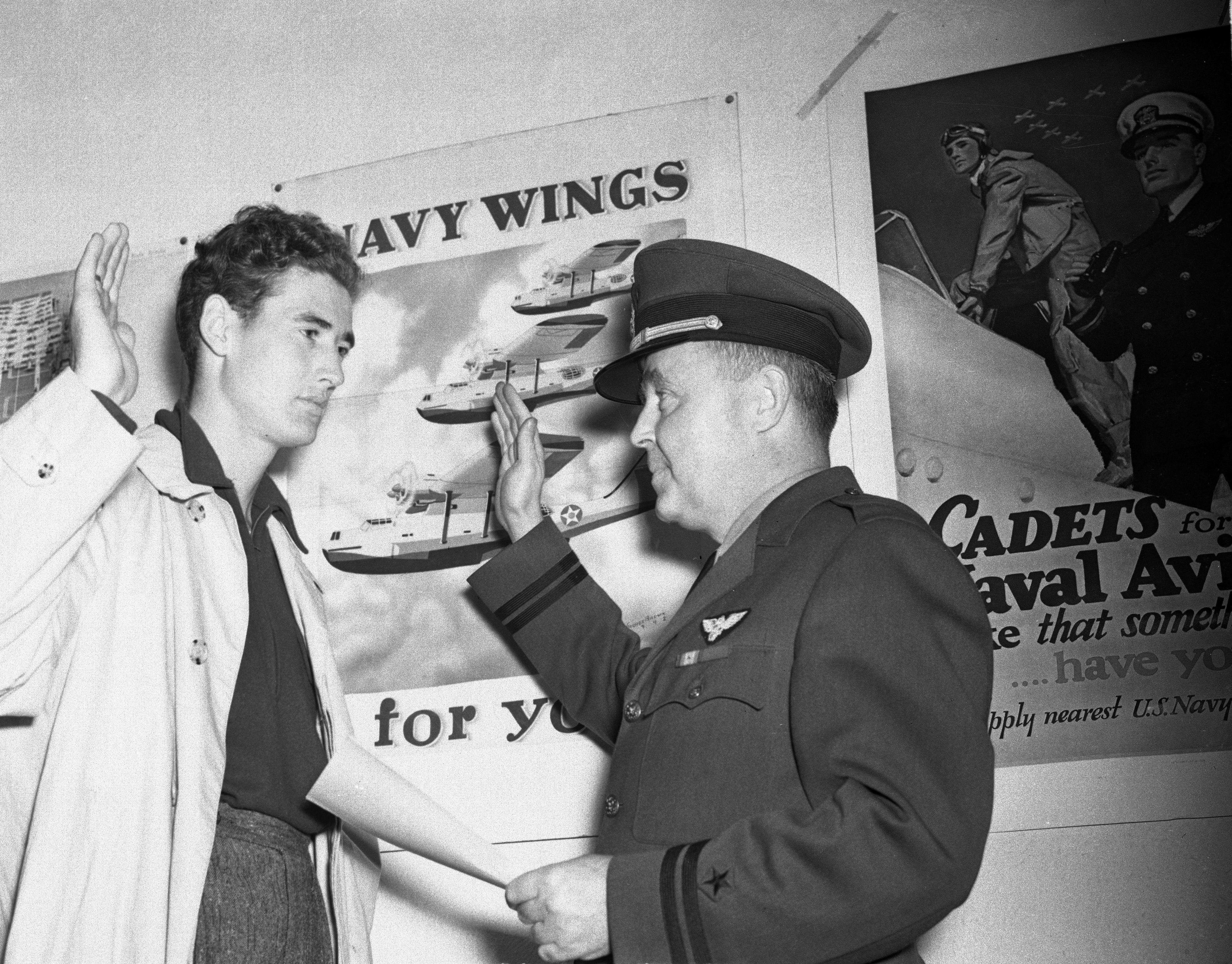 Ted Williams saluting officer