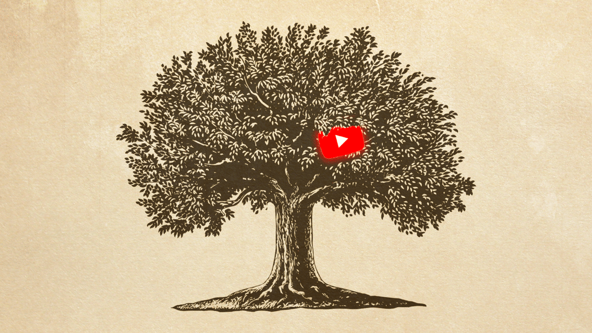 Illustration of YouTube logo as an apple on the tree of knowledge