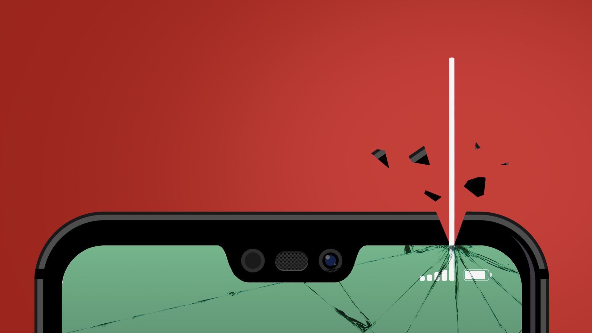 Illustration of a close up of a cell phone showing the largest reception bar breaking off the screen.