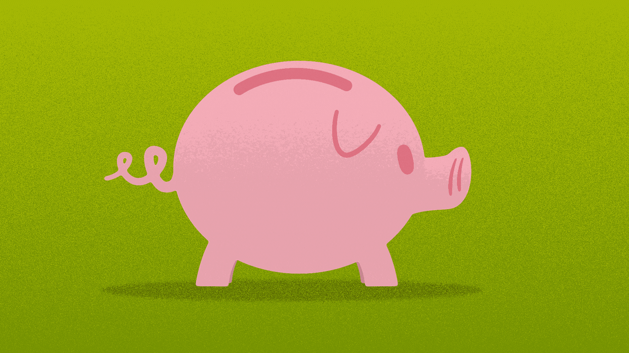 Illustration of a piggy bank that cracks three times and breaks apart.