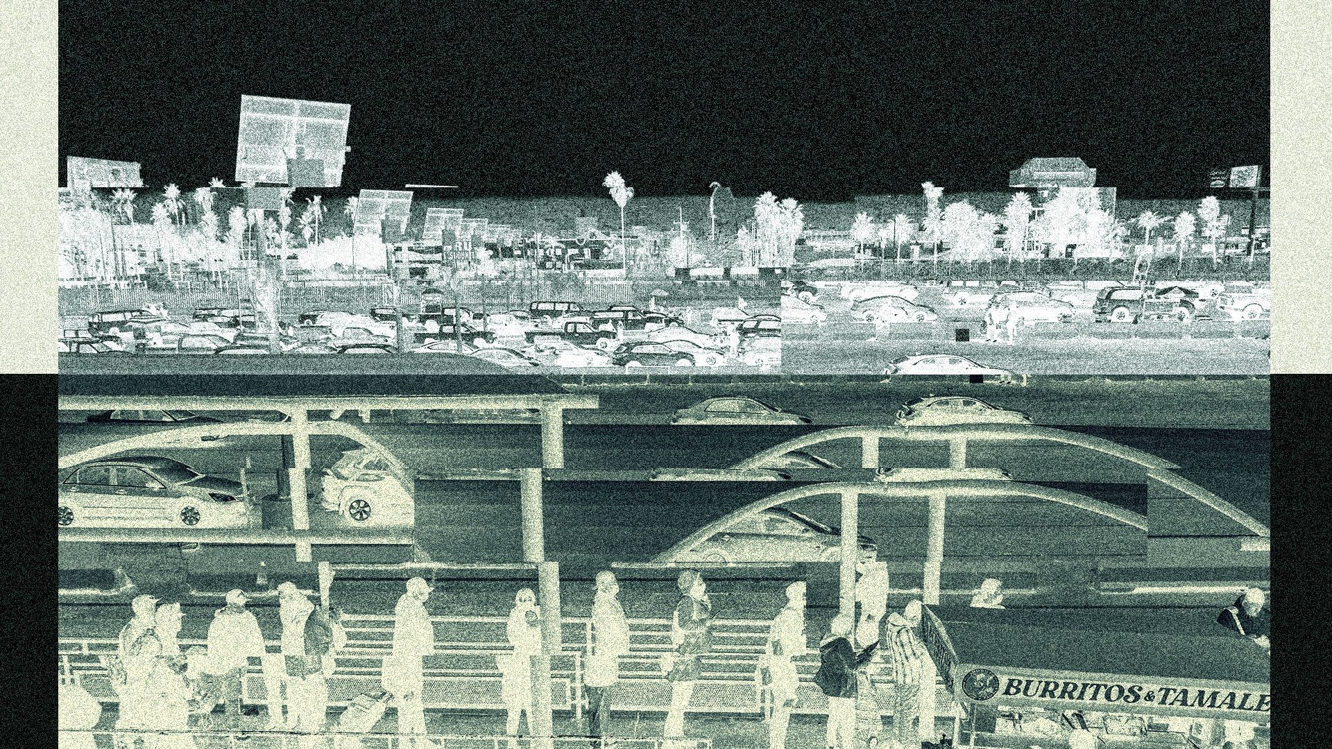 Photo illustration of the San Ysidro Port of Entry towards San Diego in Tijuana, Mexico