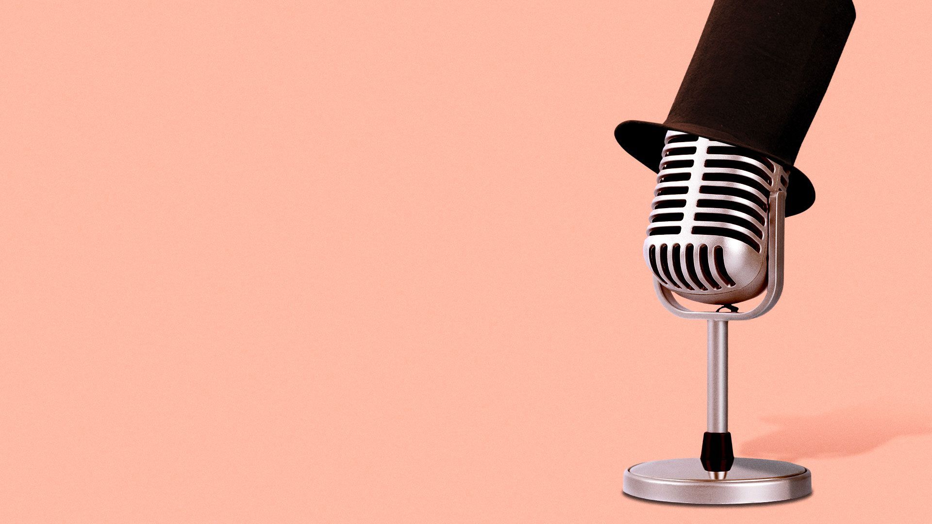 Illustration of microphone wearing a stove pipe Lincoln hat