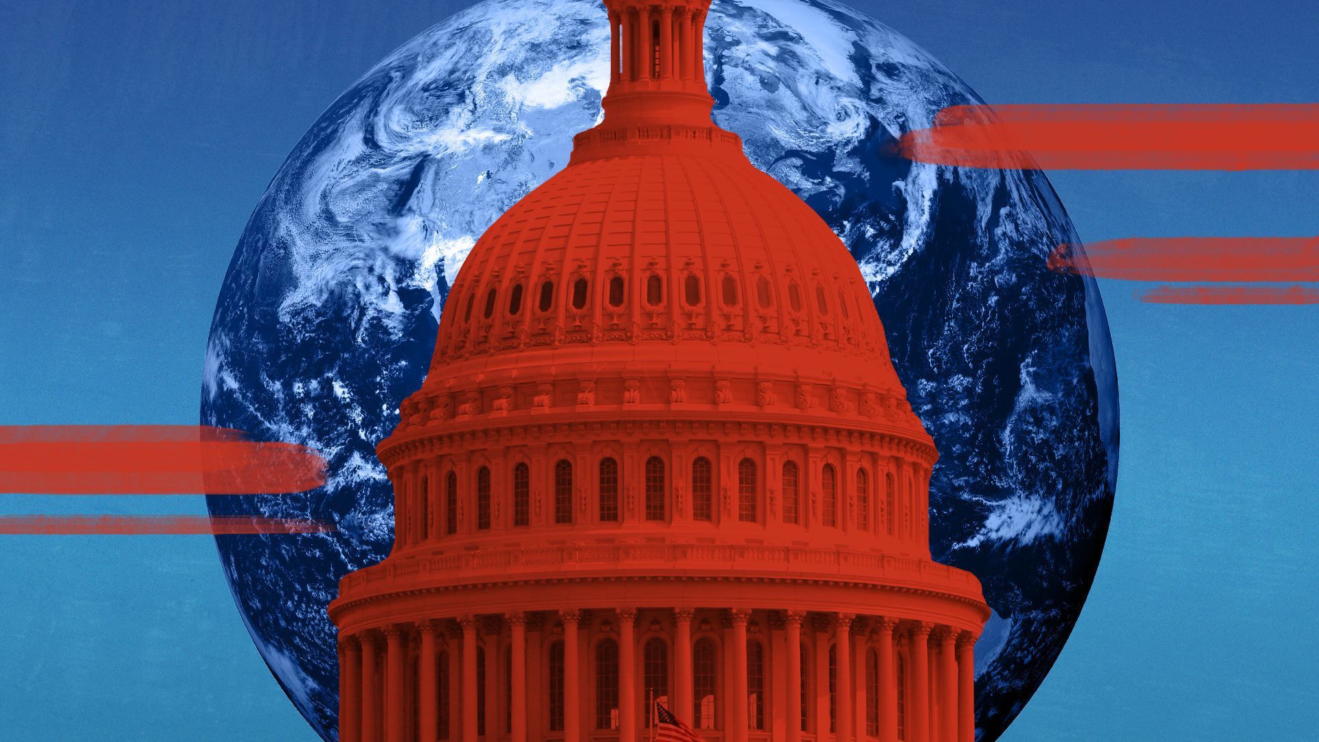 Illustration of the Earth looming over the Capitol dome.