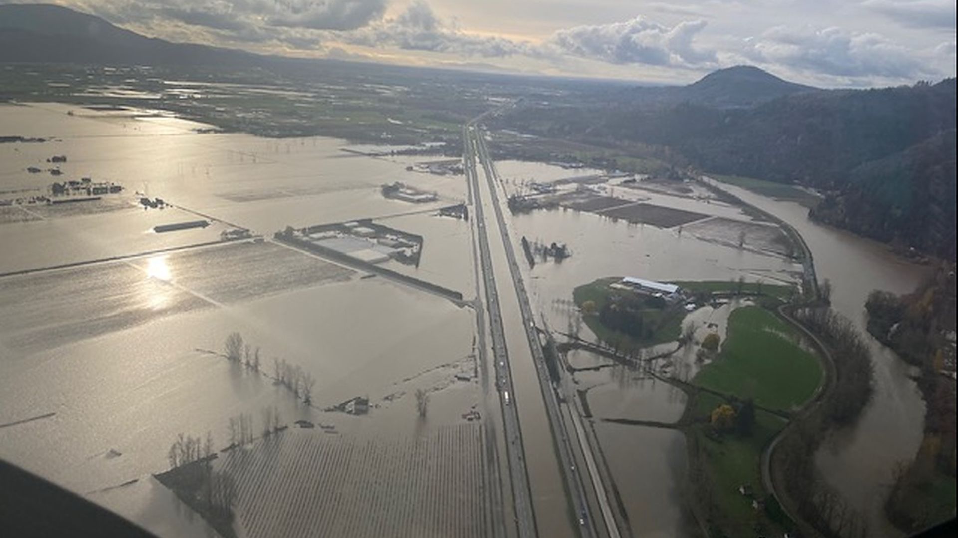 An image of the water-logged Sumas Prairie area Friday