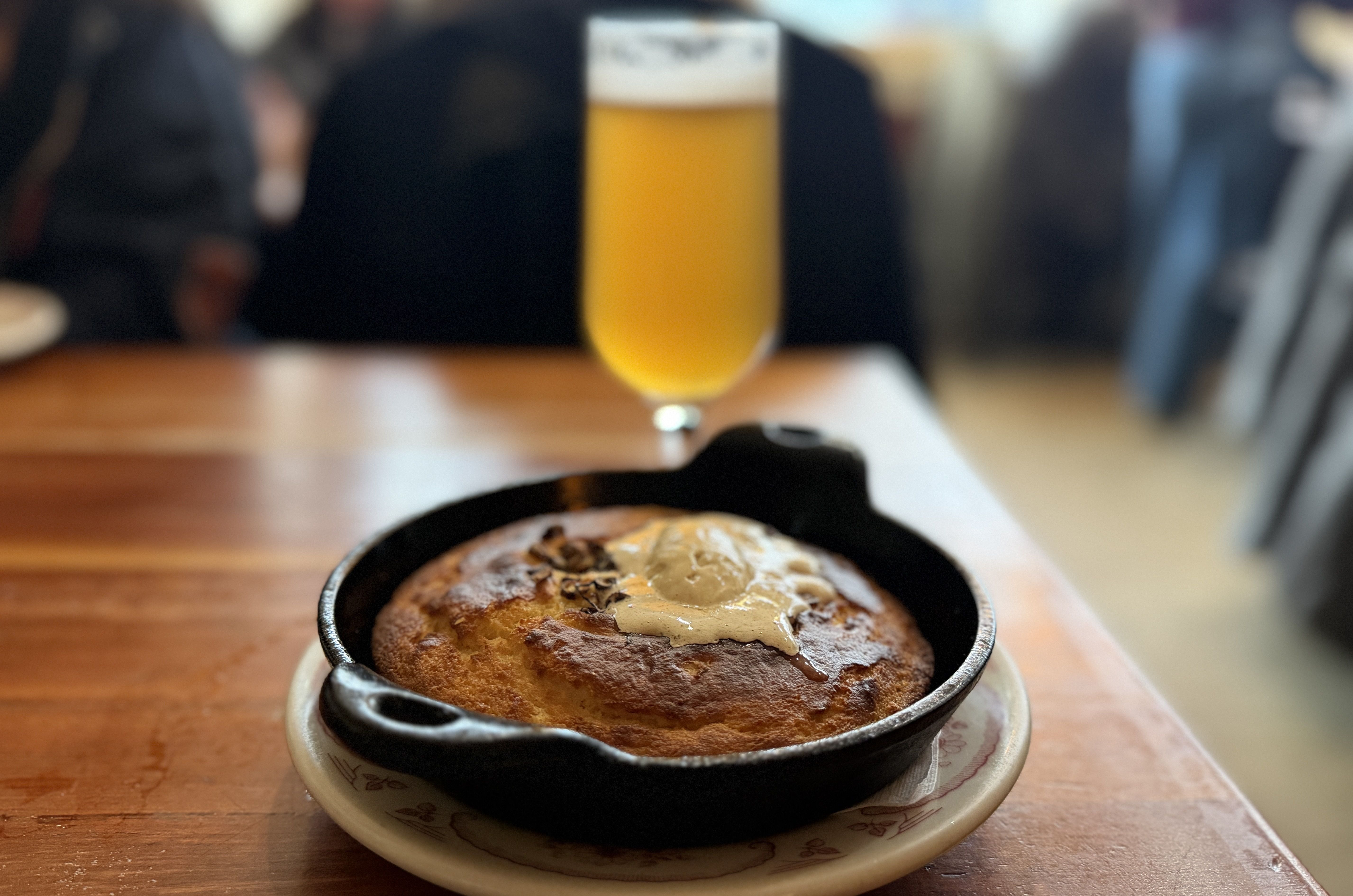 corn bread and butter with a beer 