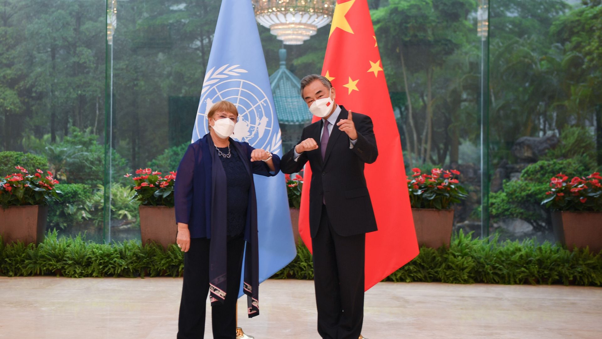 Chinese State Councilor and Foreign Minister Wang Yi meets with the United Nations High Commissioner for Human Rights Michelle Bachelet in Guangzhou