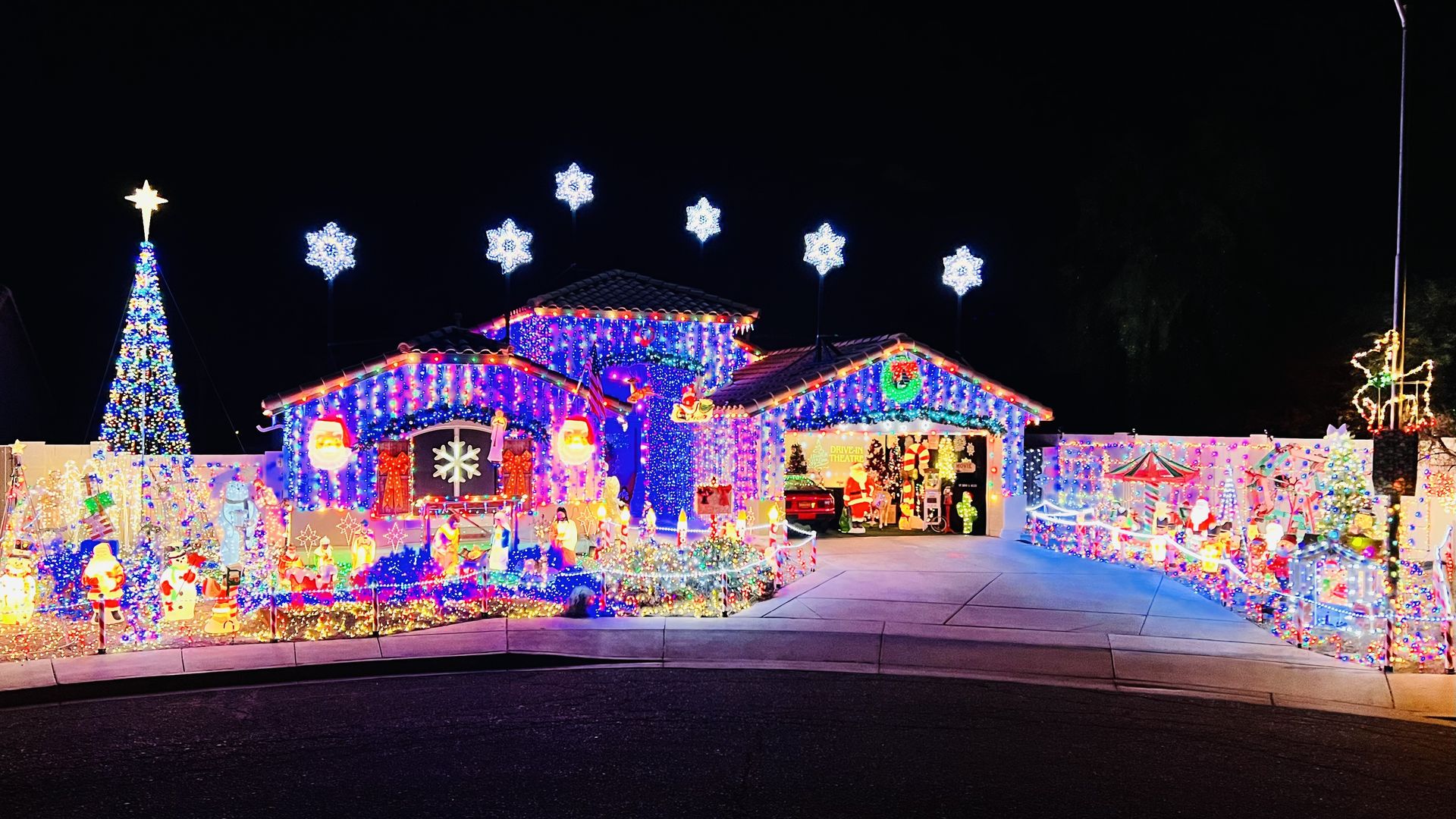 A house with many Christmas lights.