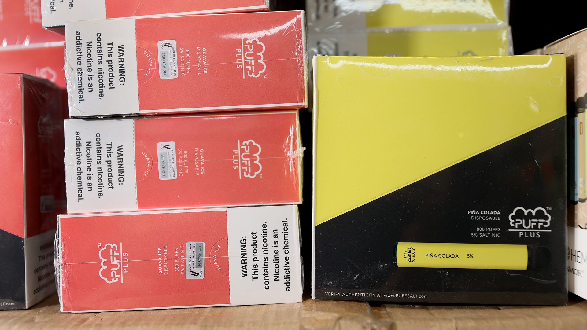 Boxes of Puff Plus E-Cigarette products