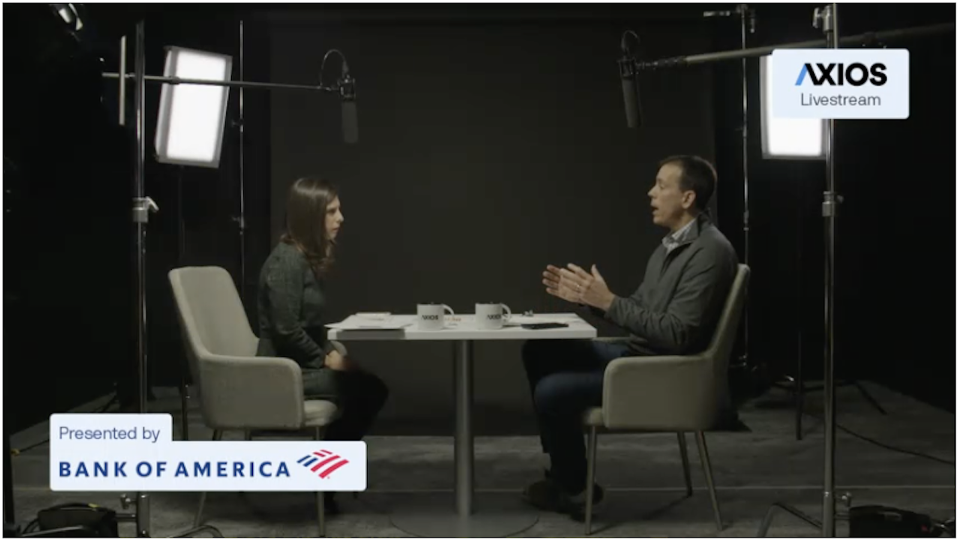 Axios' Sara Fischer and founder Jim VandeHei 