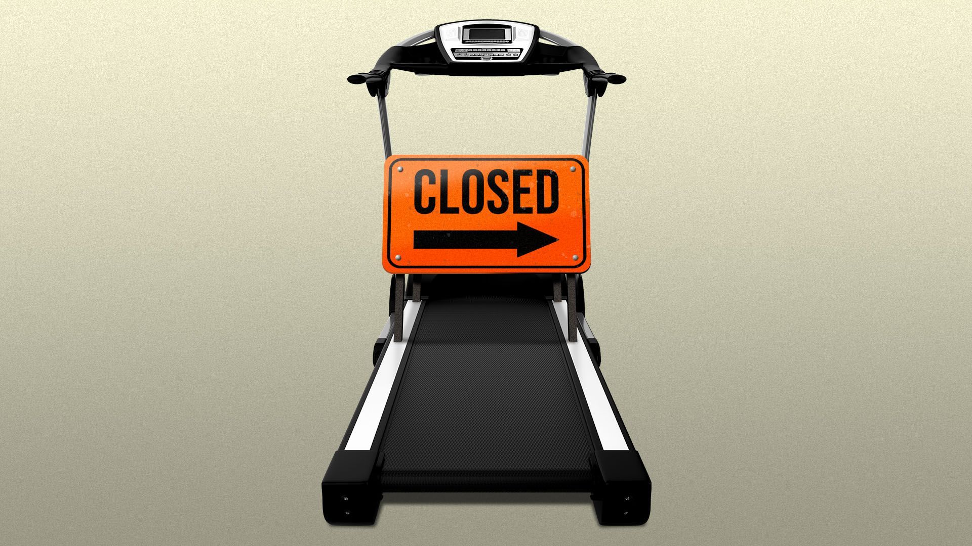 Illustration of a treadmill with a road closed sign on it