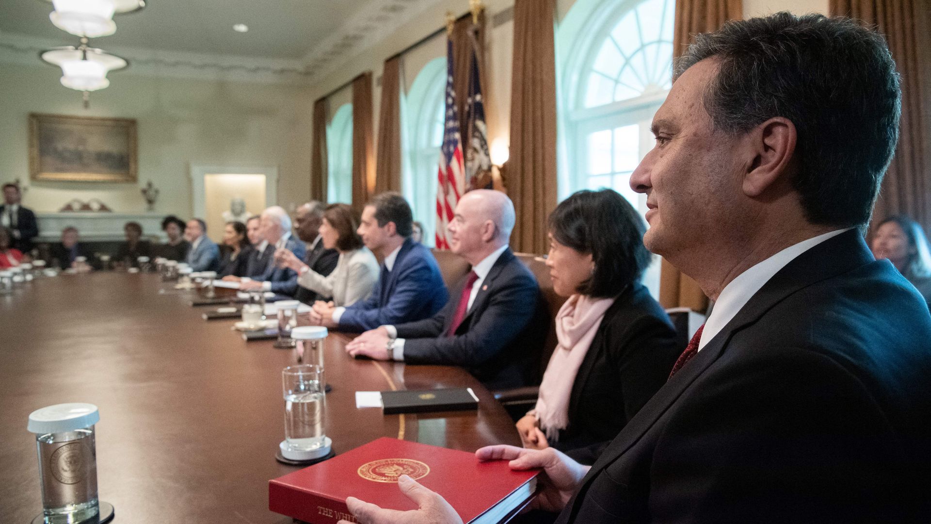 Ron Klain is seen attending a Cabinet meeting with President Biden.