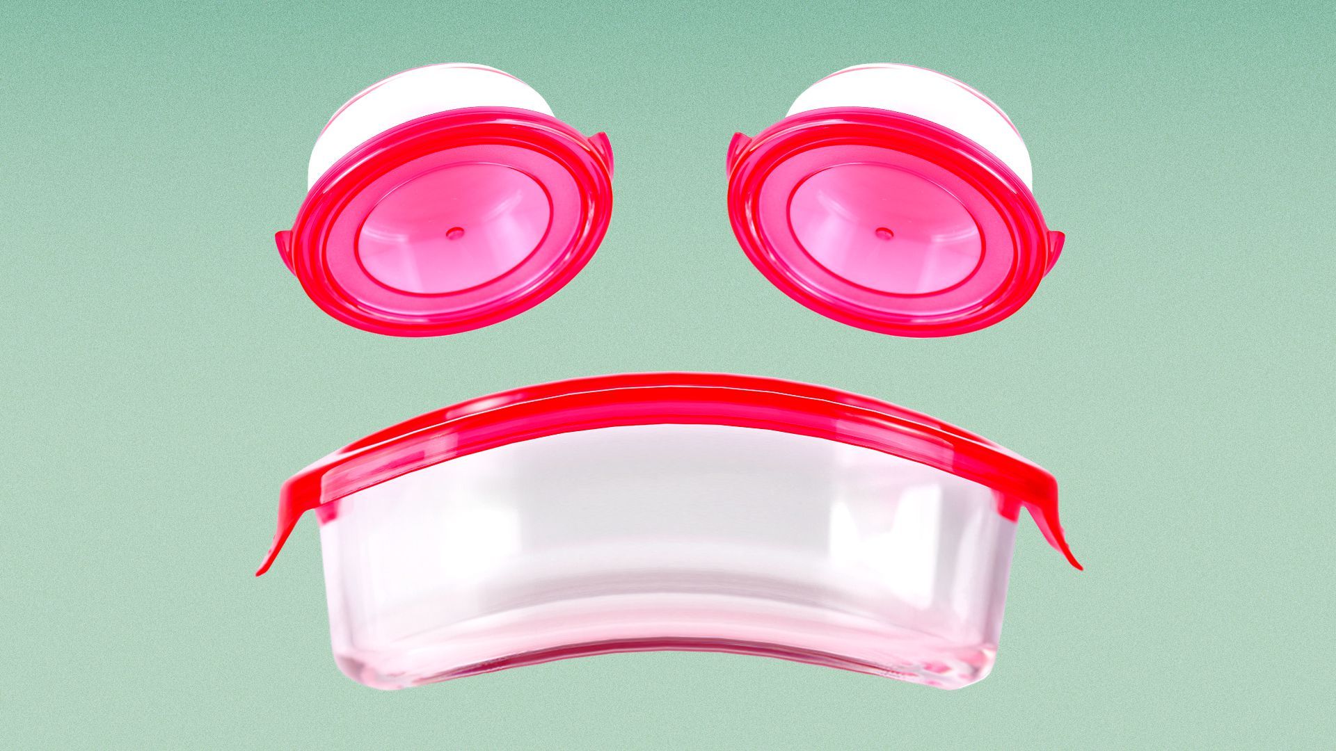 Illustration of three Tupperware containers curved to form a sad face
